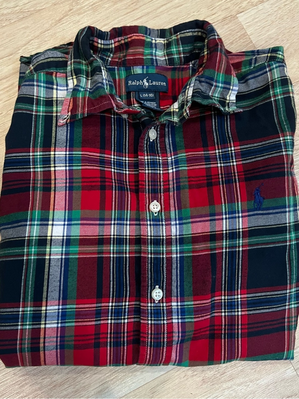 Ralph Lauren Red Multi Plaid Boys Long Sleeve Button-Down Shirt - Large 14/16
